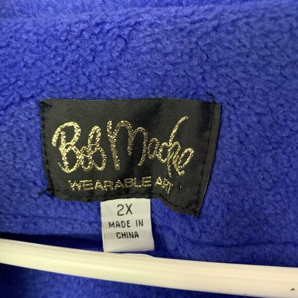 VTG Bob Mackie Blue Wearable Art with Embroidered Design Fleece Jacket Size 2X - Picture 8 of 11